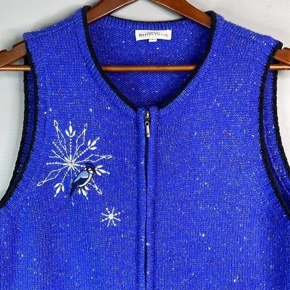 NORTHERN REFLECTIONS 90’s Vibe Sapphire Knit Embroidered Wool Sweater Vest L - Picture 3 of 10